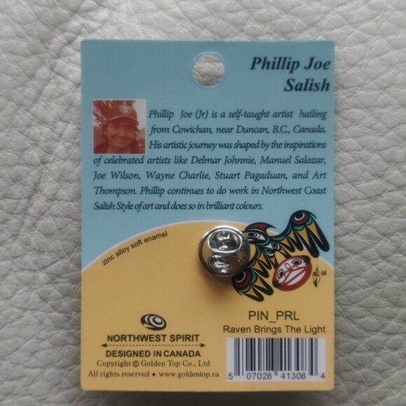 'Raven Brings the Light' Pin Indigenous Design by Philip Joe, Salish - Picture 2 of 3